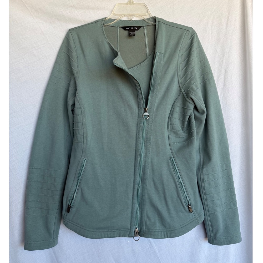 Athleta Moto Jacket Sage Green Quilted Asymmetrical Zip Womens Large